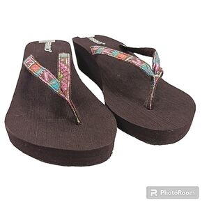 NWT Platform Sandals Flip Flop Thong Shoe Size 9 Southwest Aztec FRESKO